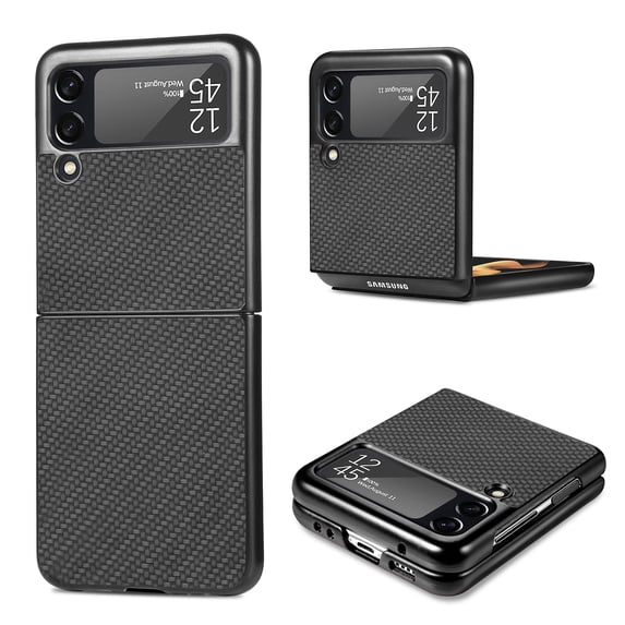 ELEHOLD for Samsung Galaxy Z Flip 4 Slim Folding Case Fiber Pattern Full Body Protection Shockproof Anti-Fingerprint Anti-Scratch Protective Case for Galaxy Z Flip 4, Black