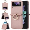 thumbnail image 1 of ELEHOLD for Samsung Galaxy Z Flip 4 Wallet Case,Anti-slip Cross Textured PU leather Card Holder Metal Ring Slim Shockproof Protective Cover for Women Men for Samsung Galaxy Z Flip 4,Rosegold, 1 of 6