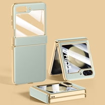 ELEHOLD for Samsung Galaxy Z Flip 5 Case with Built-in Screen Protector Hinge Protection, Slim Fit Plating Leather Non-Slip Shockproof Protective  Cover for Samsung Z Flip5 5G,Green