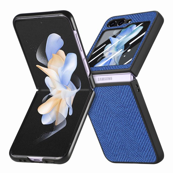 ELEHOLD for Samsung Galaxy Z Flip 5 Case, Luxury Leather Material with Built-in Small Screen Protector Full Body Shockproof Slim Protective Case for Samsung Galaxy Z Flip 5 2023,Blue