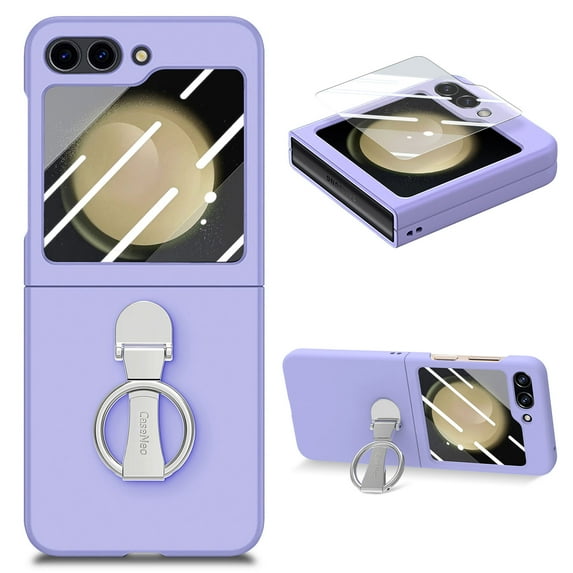 ELEHOLD for Samsung Galaxy Z Flip 5 Case with Ring Holder, Full Body Frosted Hard PC Case, with Built-in Screen Protector Shockproof Slim Protective Cover for Samsung Galaxy Z Flip 5 2023, Purple