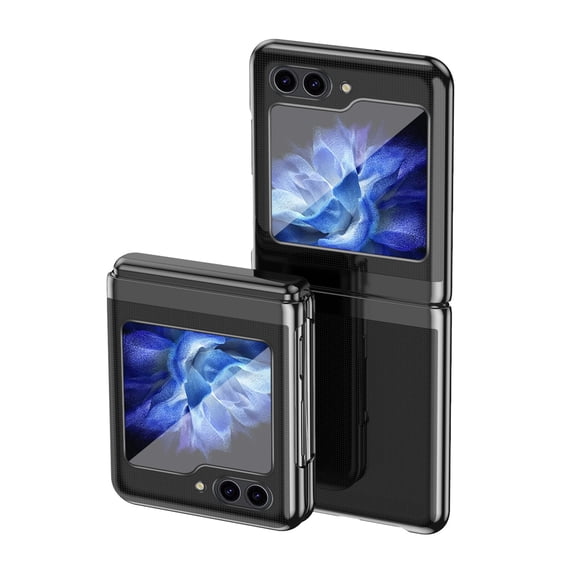 ELEHOLD for Samsung Galaxy Z Flip 5 Clear Case 2023, Electroplated Transparent Clear Cover for Samsung Z Flip 5 Crystal Clear Anti-Yellowing Shockproof Protection Cover,Black