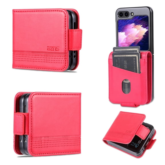 ELEHOLD for Samsung Galaxy Z Flip 5 Folio Leather Wallet Case with Card Slots Slim Lightweight Shockproof Protective Cover for Samsung Galaxy Z Flip 5 2023, Red