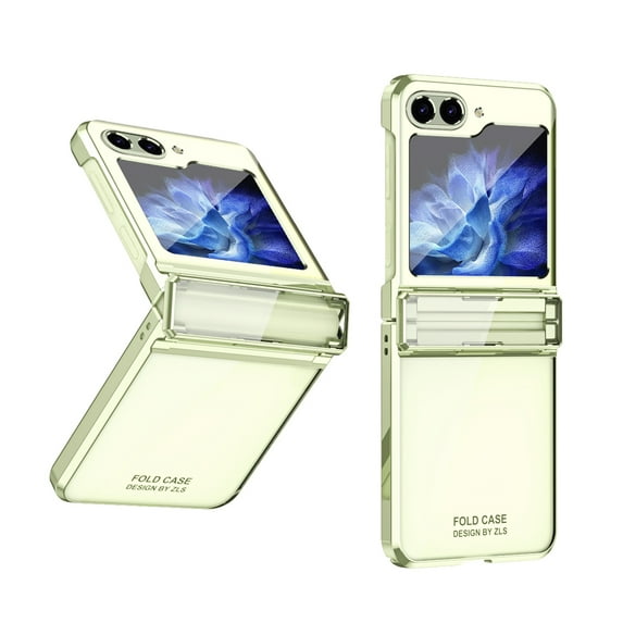 ELEHOLD for Samsung Galaxy Z Flip 5 Rugged Clear Case with Hinge Protection Transparent Clear Luxury Plating Shockproof Protective Case for Samsung Z Flip 5, Green
