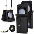 thumbnail image 1 of ELEHOLD for Samsung Galaxy Z Flip 6 with Card Holder, Shockproof PU Leather Credit Card Cash Slots Lanyard Durable Protection Phone Case for Samsung Galaxy Z Flip 6,Black, 1 of 7