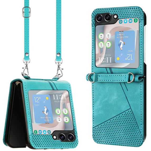 ELEHOLD for Samsung Galaxy Z Flip 6 Case, Business Casual Leather Anti-Scratch Durable Shock-Absorbent Protective Phone Case with Strap for Samsung Galaxy Z Flip 6, Green