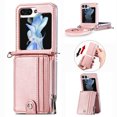 thumbnail image 1 of ELEHOLD for Samsung Galaxy Z Flip 6 Case, Leather Flip Detachable Card Holder Adjustable Cross-Body Strap Hinge Protection Shockproof Full Body Protective Case for Samsung Galaxy Z Flip 6,Rosegold, 1 of 9