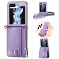 thumbnail image 1 of ELEHOLD for Samsung Galaxy Z Flip 6 Case, Leather Flip Detachable Card Holder Adjustable Cross-Body Strap Hinge Protection Shockproof Full Body Protective Case for Samsung Galaxy Z Flip 6,Purple, 1 of 8