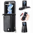 thumbnail image 1 of ELEHOLD for Samsung Galaxy Z Flip 6 Case, Leather Flip Detachable Card Holder Adjustable Cross-Body Strap Hinge Protection Shockproof Full Body Protective Case for Samsung Galaxy Z Flip 6,Black, 1 of 9