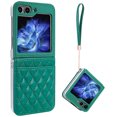 thumbnail image 1 of ELEHOLD for Samsung Galaxy Z Flip 6 Case, Luxury Soft PU Leather Credit Card Holder Hinge Protection Women Girls Shockproof Protective Case with Strap,Green, 1 of 5