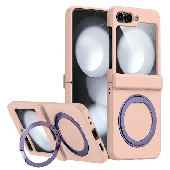 ELEHOLD for Samsung Galaxy Z Flip 6 Case, Magnetic Hinge Protection Screen Protector Rotatable Ring Kickstand Slim Shockproof Protective Phone Case for Samsung Galaxy Z Flip 6,Pink