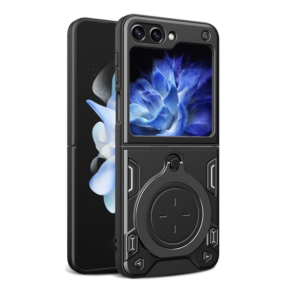 ELEHOLD for Samsung Galaxy Z Flip 6 Case,Military Adjustable Ring Holder Kickstand Rugged Heavy Duty Magnetic Shockproof Protective Case for Samsung Galaxy Z Flip 6,Black