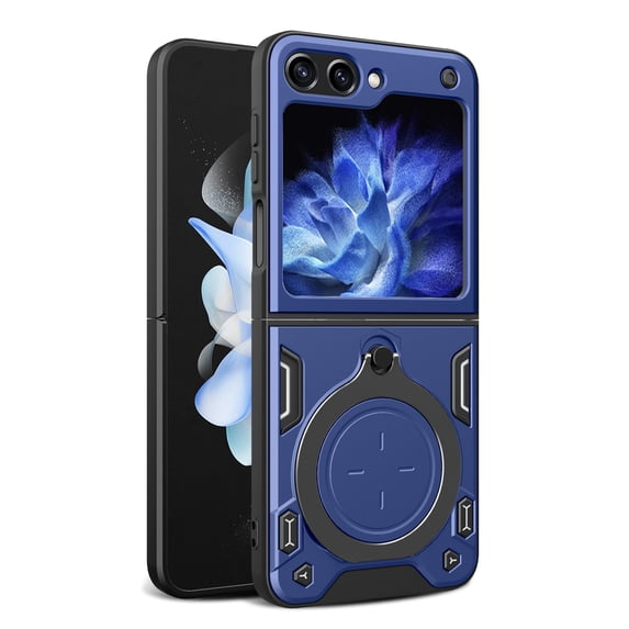 ELEHOLD for Samsung Galaxy Z Flip 6 Case,Military Adjustable Ring Holder Kickstand Rugged Heavy Duty Magnetic Shockproof Protective Case for Samsung Galaxy Z Flip 6,Blue