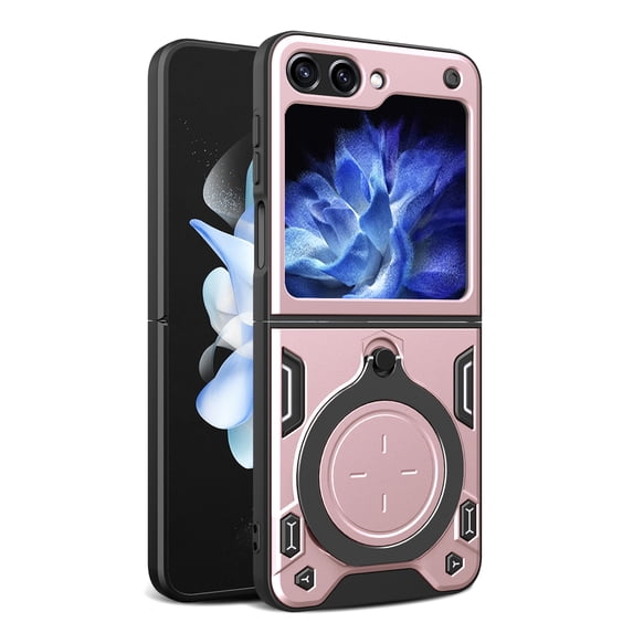 ELEHOLD for Samsung Galaxy Z Flip 6 Case,Military Adjustable Ring Holder Kickstand Rugged Heavy Duty Magnetic Shockproof Protective Case for Samsung Galaxy Z Flip 6,Pink