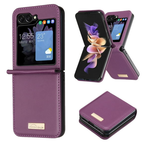 ELEHOLD for Samsung Galaxy Z Flip 6 Leather Case,Luxury PU Leather Slim Fit Lightweight Shockproof Protective Case for Men Women Compatible with Galaxy Z Flip 6, Darkpurple