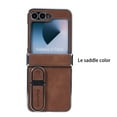 thumbnail image 1 of ELEHOLD For Samsung Galaxy Z Flip 6 Rugged Leather Case Hinge Protection Slim Ultra-Thin Leather Invisible Kickstand Shockproof Anti Scratch Hard Phone Phone Case Cover,Brown, 1 of 8