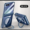 thumbnail image 1 of ELEHOLD For Samsung Galaxy Z Flip 7 2025 with Front Screen Protector,360° Rotating Ring Kickstand Magnetic Mag-Safe Compatible Clear Anti-Yellow PC Cover with Hinge Protector, Darkblue, 1 of 8