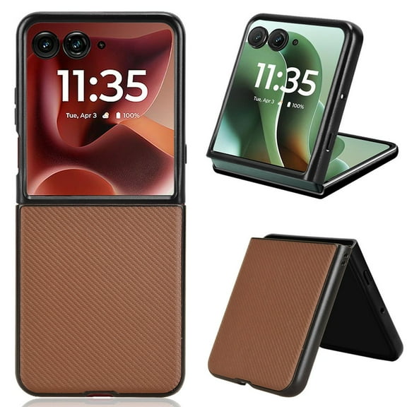 ELEHOLD for Samsung Galaxy Z Flip 7 Protective Case,Slim Lightweight Flexible Carbon Fiber Texture Rugged Shockproof Anti-Scratch Cover for Samsung Galaxy Z Flip 7, Brown