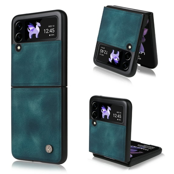 ELEHOLD for Samsung Galaxy Z Flip3 5G 2021 Case, Skin Feeling Lightweight Durable PU Leather Anti-Slip Shockproof Slim Flip Case for Z Flip 3 6.7 inch, Blue