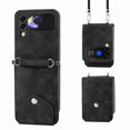thumbnail image 1 of ELEHOLD for Samsung Galaxy Z Flip3 5G Shoulder Crossbody Wallet Case with Card Slots, Floral Embossed PU Leather Wallet Flip Protective Kickstand Wrist Strap Cover, black, 1 of 7