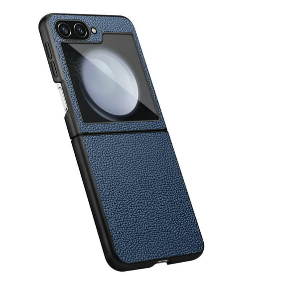 ELEHOLD Samsung Galaxy Z Flip5 2023 Leather Case Premium Genuine Leather Lychee Pattern Slim Lightweight Protective Case for Samsung Galaxy Z Flip5 5G,Darkblue