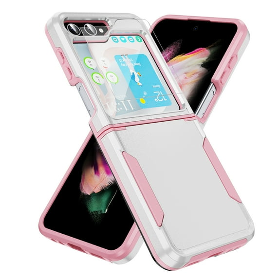 ELEHOLD for Samsung Galaxy Z Flip5 with Built-in Retractable Sliding Hinge Protector Case,Rugged Shockproof Anti-Scratch with 1 Pack Small Screen Protector for Galaxy Z Flip5 2023,White