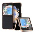 thumbnail image 1 of ELEHOLD for Samsung Galaxy Z Flip5 Genuine Leather Case,Luxury Plating Design Shockproof TPU Bumper Slim Lightweight Anti-Scratch Case for Samsung Z Flip 5 2023,Black, 1 of 6