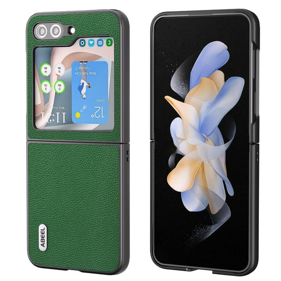 ELEHOLD for Samsung Galaxy Z Flip5 Genuine Leather Case,Premium Leather Material Shockproof Anti-Scratch Anti-Fingerprint Skin-Friendly Slim Case for Galaxy Z Flip5 2023,Green