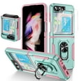 thumbnail image 1 of ELEHOLD for Samsung Galaxy Z Flip5 with Magnetic Ring Holder Built-in Retractable Sliding Hinge Protector Case,Rugged Shockproof with 1 Pack Small Screen Protector for Galaxy Z Flip5 2023,Mint Pink, 1 of 8