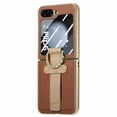 thumbnail image 1 of ELEHOLD for Samsung Galaxy Z Flip5 Plating Leather Case,Electroplated Bumper Premium PU Leather Shockproof Case with Built-in Screen Protector Wristband Diamond Ring Holder for Galaxy Z Flip5,  Brown, 1 of 16