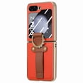 thumbnail image 1 of ELEHOLD for Samsung Galaxy Z Flip5 Plating Leather Case,Electroplated Bumper Premium PU Leather Shockproof Case with Built-in Screen Protector Wristband Diamond Ring Holder for Galaxy Z Flip5, Orange, 1 of 16