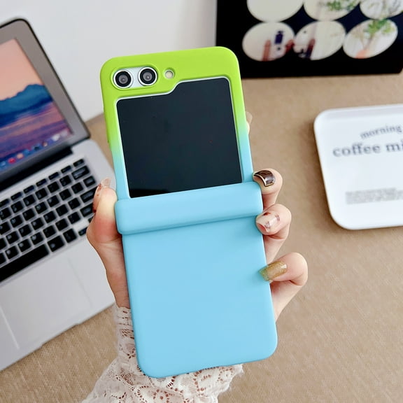 ELEHOLD for Samsung Galaxy Z Flip5 Ultra Slim Case,Fashion Gradient Case Shockproof Protective Folding Phone Cover for Samsung Z Flip5 5G 2023,Green + Blue