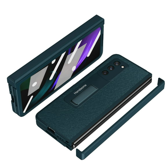 ELEHOLD for Samsung Galaxy Z Fold 2 5G 2020 7.6 Inch Case with Built-in Tempered Film, Hidden Backet Screen Protector Full Hinge Protection Hidden Kickstand Anti-Scratch Shockproof Case, Green