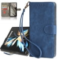 thumbnail image 1 of ELEHOLD for Samsung Galaxy Z Fold 2 Wallet Case with RFID Blocking Card Holder,Z Fold 2 Case Wallet with Wristlet Strap Durable PU Leather Magnetic Flip Folio Shockproof Cover for Women Men,Blue, 1 of 4