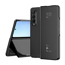 ELEHOLD for Samsung Galaxy Z Fold 3 2021 Folding Case, Luxury Plating Mirror Magnetic Hidden Kickstand Function Hinge Protection Shockproof Hybrid Cover Case for Z Fold3 5G 7.6 inch, Black