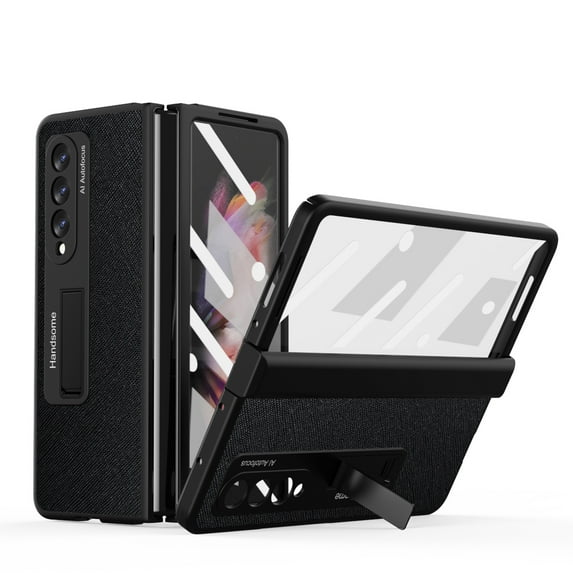 ELEHOLD for Samsung Galaxy Z Fold 3 5G 2021 7.6 Inch Case with Built-in Tempered Film, Hidden Backet Screen Protector Full Hinge Protection Hidden Kickstand Anti-Scratch Shockproof Case, Black