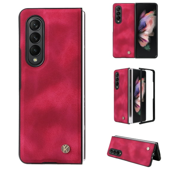 ELEHOLD for Samsung Galaxy Z Fold 3 5G 2021 Case, Skin Feeling Lightweight Durable PU Leather Anti-Slip Shockproof Slim Flip Case for Z Fold 3 7.6 inch, Red