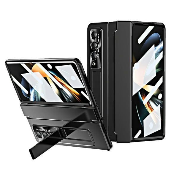 ELEHOLD for Samsung Galaxy Z Fold 3 Armor Plating Case, Build-in Screen Protector Wireless Charging Hinge Protection Hidden Kickstand Full Body Protective Shockproof Case for Z Fold 3 7.6 inch,Black
