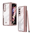 thumbnail image 1 of ELEHOLD for Samsung Galaxy Z Fold 3 Clear Back Plating Frame Case, Tempered Glass Screen Protector Hole Camera Protection S Pen Holder & Stylus Slim Transparent Case for Samsung Z Fold3 7.6",Rosegold, 1 of 6