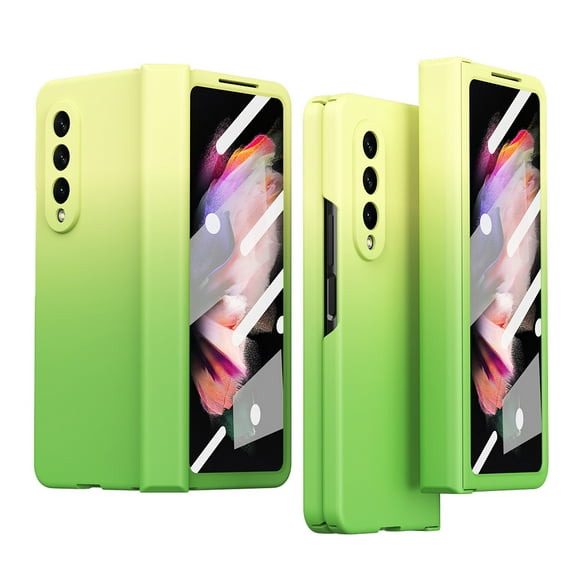 ELEHOLD for Samsung Galaxy Z Fold 3 Folding Case, Gradient Colorful Fashion Style Hinge Protection Camera Protection Anti-Scratch Shockproof Slim Case for Samsung Galaxy Z Fold3 6.7 inch,Green/Yellow