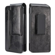 ELEHOLD for Samsung Galaxy Z Fold 3 Leather Bag Shockproof Magnetic Clasp Phone Pouch with Holster Belt Clip,Rotation Belt Clamp Pen Slot PU Leather Bag for Samsung Z Fold3,Black