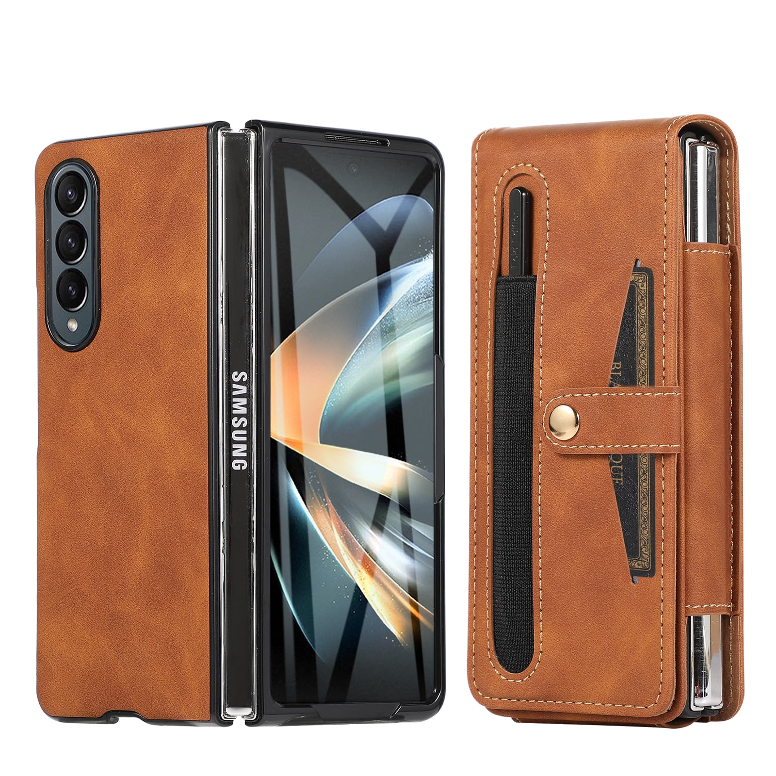 ELEHOLD for Samsung Galaxy Z Fold 3 Leather Case with Rotation Belt Clip & Card Holder, Builtin