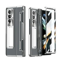 ELEHOLD for Samsung Galaxy Z Fold 3 Leveling Hinge Folding Case, HD Transparent Plating Frame Wireless Charging Hidden Kickstand 360° Full Protection Anti-Drop Shockproof Case for ZFold 3 7.6",Silver