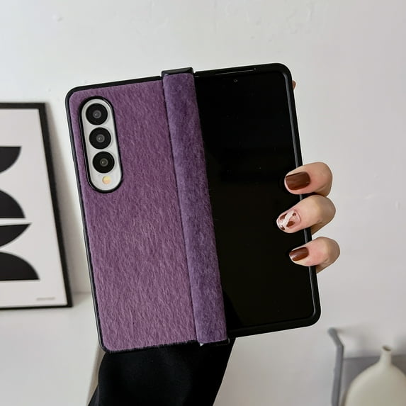 ELEHOLD for Samsung Galaxy Z Fold 3 Mink Horsehair Hinge Protection Case, Slim Fit Lightweight Raised Frame Camera Lens Protection Anti-Scratch Dustproof Case for ZFold 3 7.6 inch,Purple