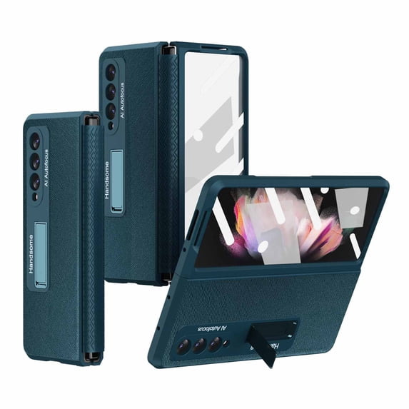 ELEHOLD for Samsung Galaxy Z Fold 3 Rugged Case, Hard PC+Soft TPU Screen Protector Invisible Kickstand Hidden Bracket Anti-Scratch Shookproof Folding Case for ZFold 3 2021 7.6 inch, Green