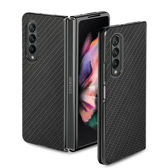 ELEHOLD for Samsung Galaxy Z Fold 3 Slim Folding Case Fiber Pattern Full Body Protection Shockproof Anti-Fingerprint Anti-Scratch Protective Case for Z Fold 3,Black
