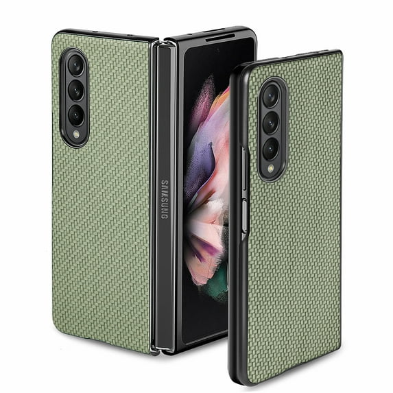 ELEHOLD for Samsung Galaxy Z Fold 3 Slim Folding Case Fiber Pattern Full Body Protection Shockproof Anti-Fingerprint Anti-Scratch Protective Case for Z Fold 3,Green