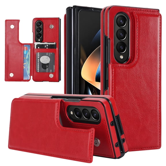 ELEHOLD for Samsung Galaxy Z Fold 3 Wallet Case,Luxury Flip Folio PU Leather Card Slots Kickstand Heavy Duty Shockproof Protective Phone Case for Samsung Galaxy Z Fold 3,Red