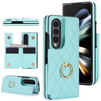 ELEHOLD Luxury Wallet Case for Samsung Galaxy Z Fold 3, Faux Leather Non-Slip Grip Ring Holder Flip Kickstand Card Cash Slot Shockproof Protection Case for Samsung Galaxy Z Fold 3 ,Green