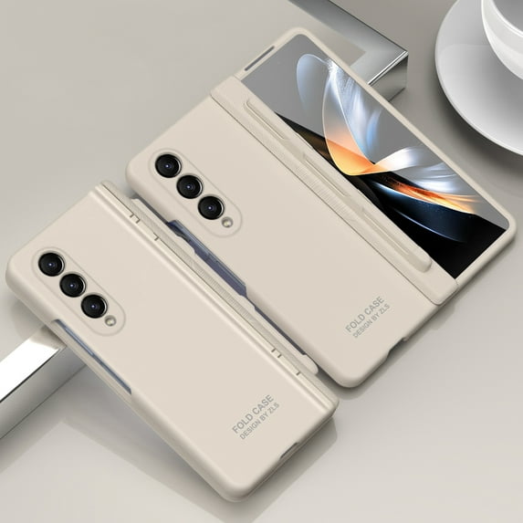 ELEHOLD for Samsung Galaxy Z Fold 4 2022 Rugged Full Body Case with Hinge Protection Built-in Tempered Glass Screen Protector Shockproof Case Cover with Stylus Pen & Pen Holder, White